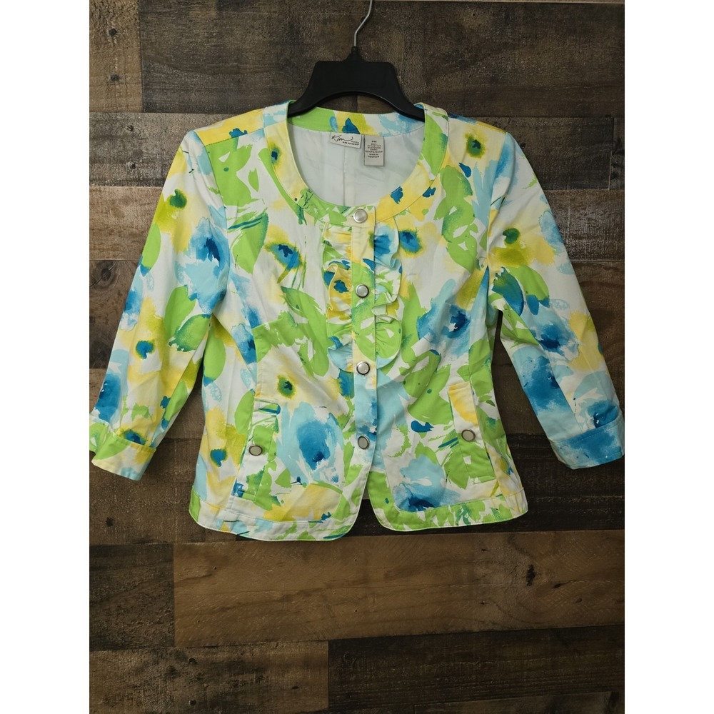 Women Boho Chic Preppy Ruffled Floral Jacket Lined Preppy Cottage 97% Cotton PM